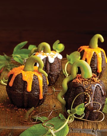 Mini chocolate pumpkin cakes with orange glaze
