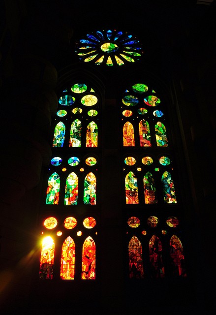 Colorful stained-glass architectural detail