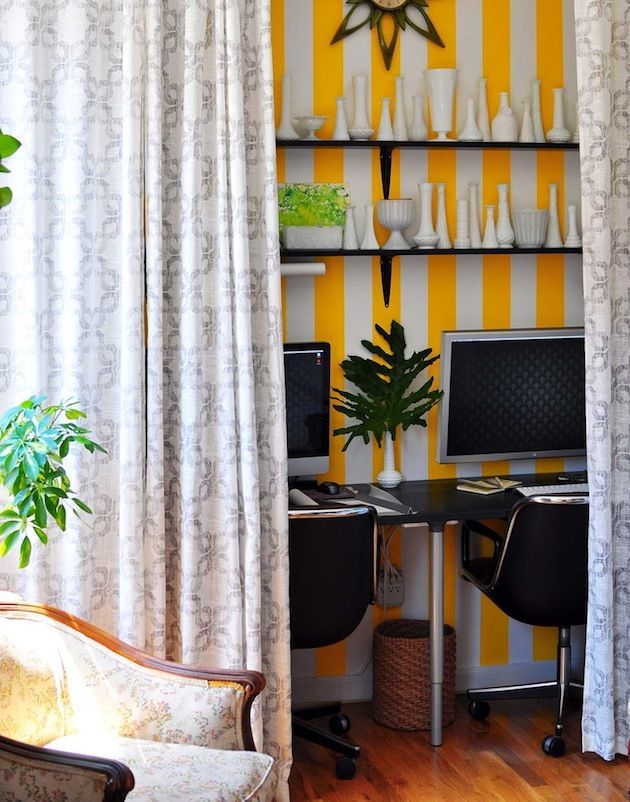 Vertical closet office with tall shelving