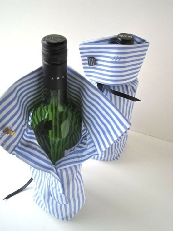 Wine bottle wrapped in patterned paper