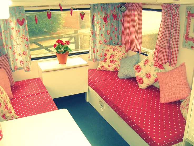 Cozy caravan seating and textile layers