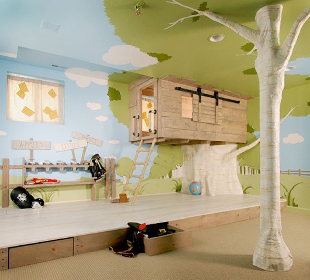 Toy storage in basement play space