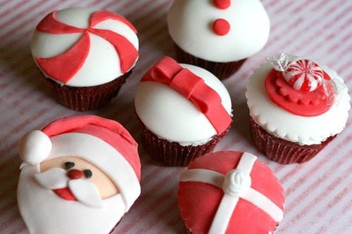 Christmas cupcakes arranged on a platter