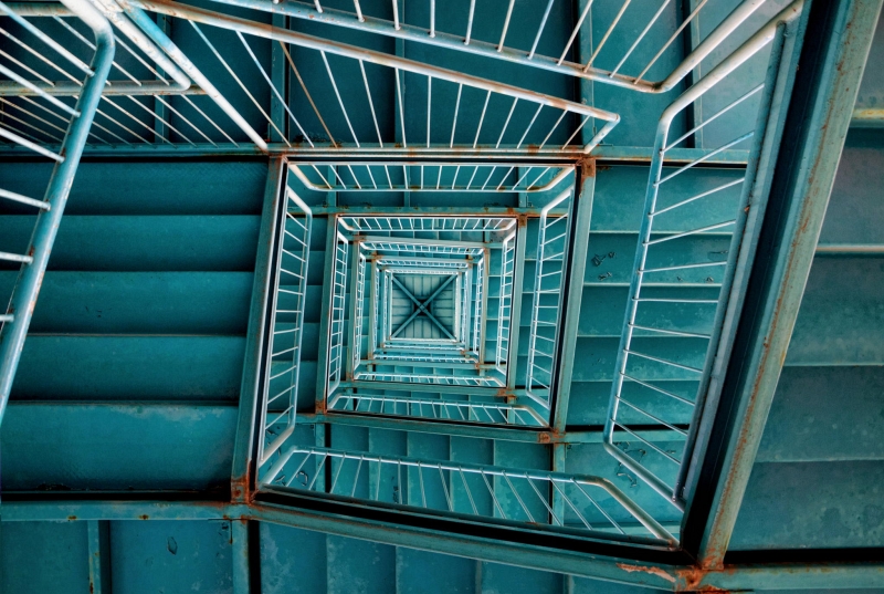 Alfon No teal industrial metal stairwell