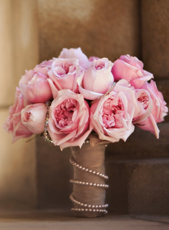 Cascading pink wedding bouquet