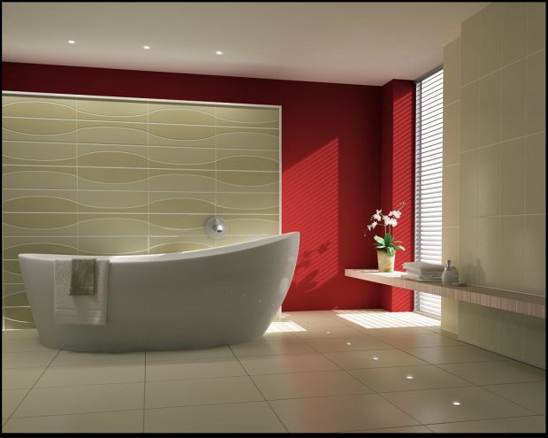 Spacious modern bathroom vanity area