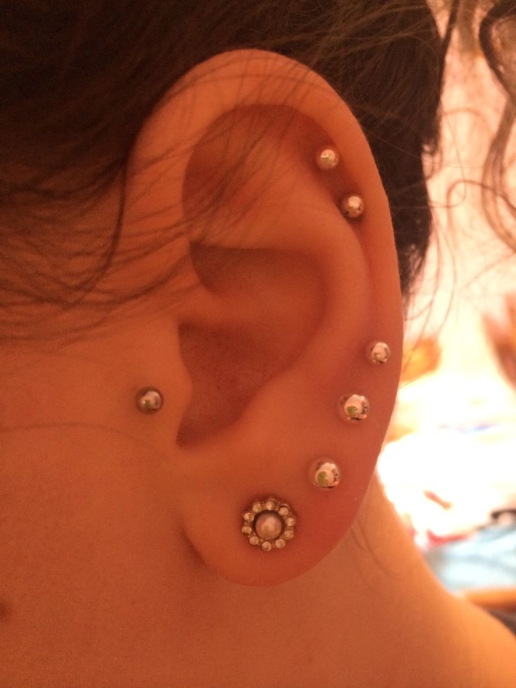 pearl flower lobe with helix and tragus studs