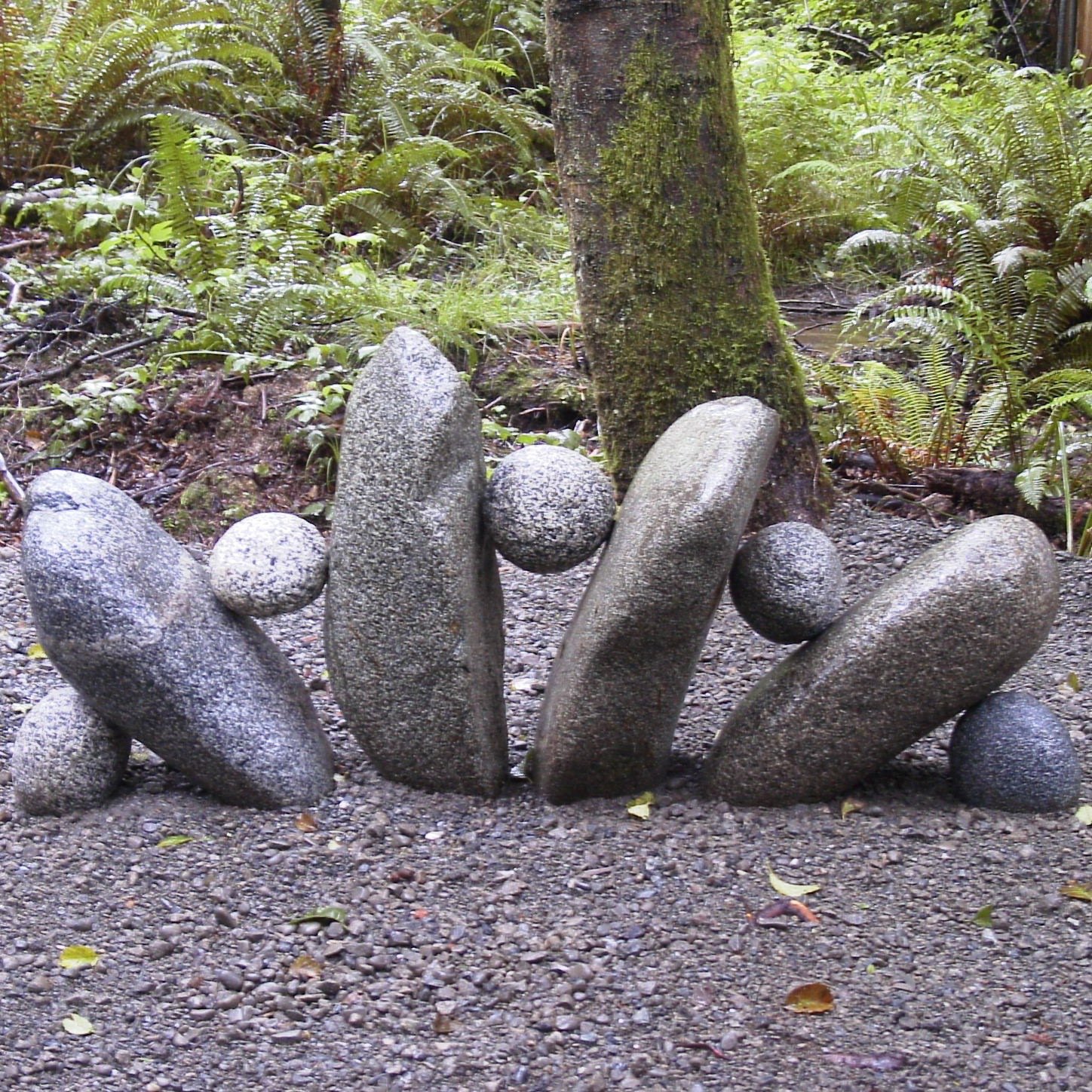 Decorative garden stones and foliage