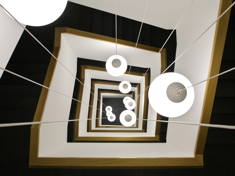 Nils Eisfeld square stairwell with pendant globes