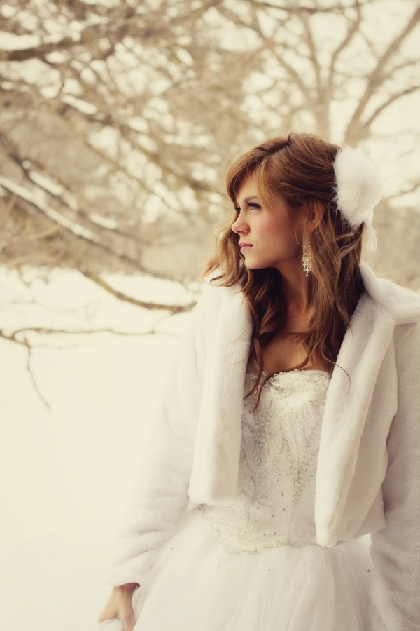 Hooded bridal cloak in winter light