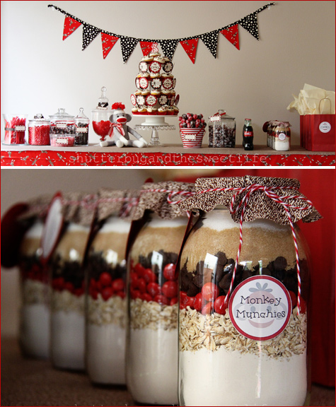 Sock monkey themed dessert buffet