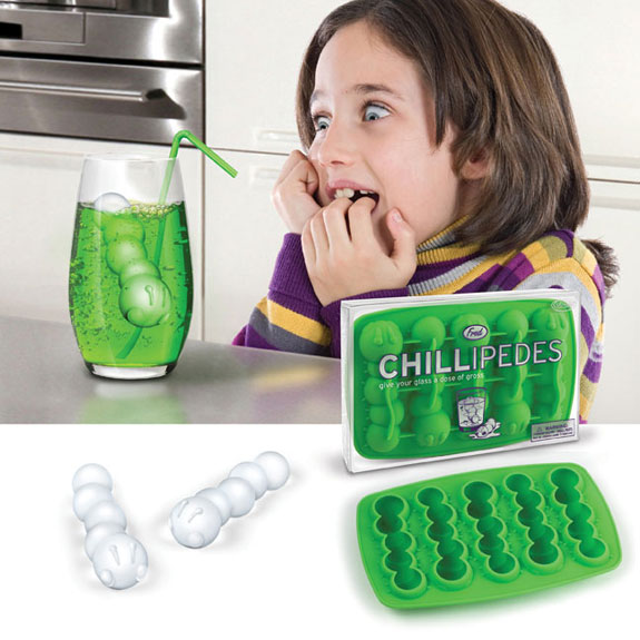 Chillipedes segmented bug ice cubes in green soda
