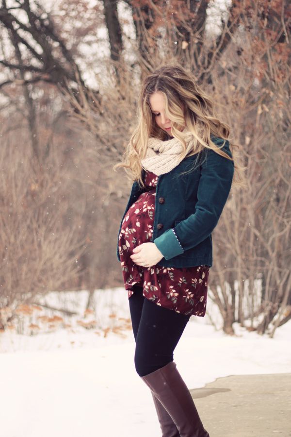Layered winter maternity street style