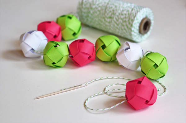 Woven paper ball garland