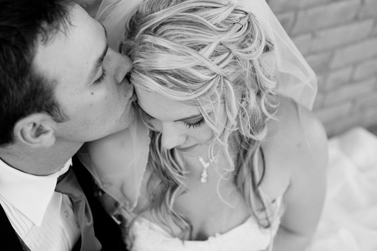 Romantic black and white wedding photograph