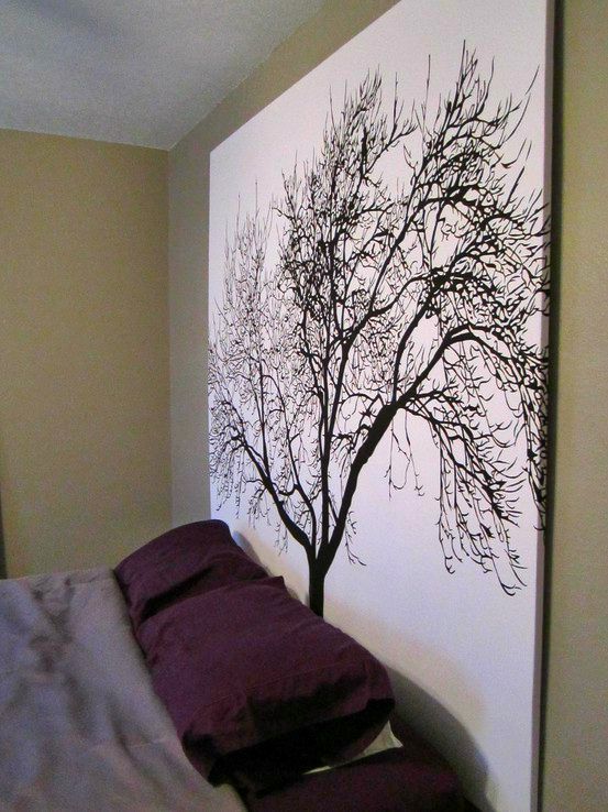 Tall tree silhouette panel used as a headboard