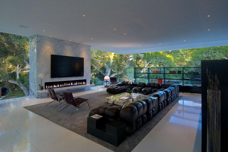 Glass Pavilion night interior glow