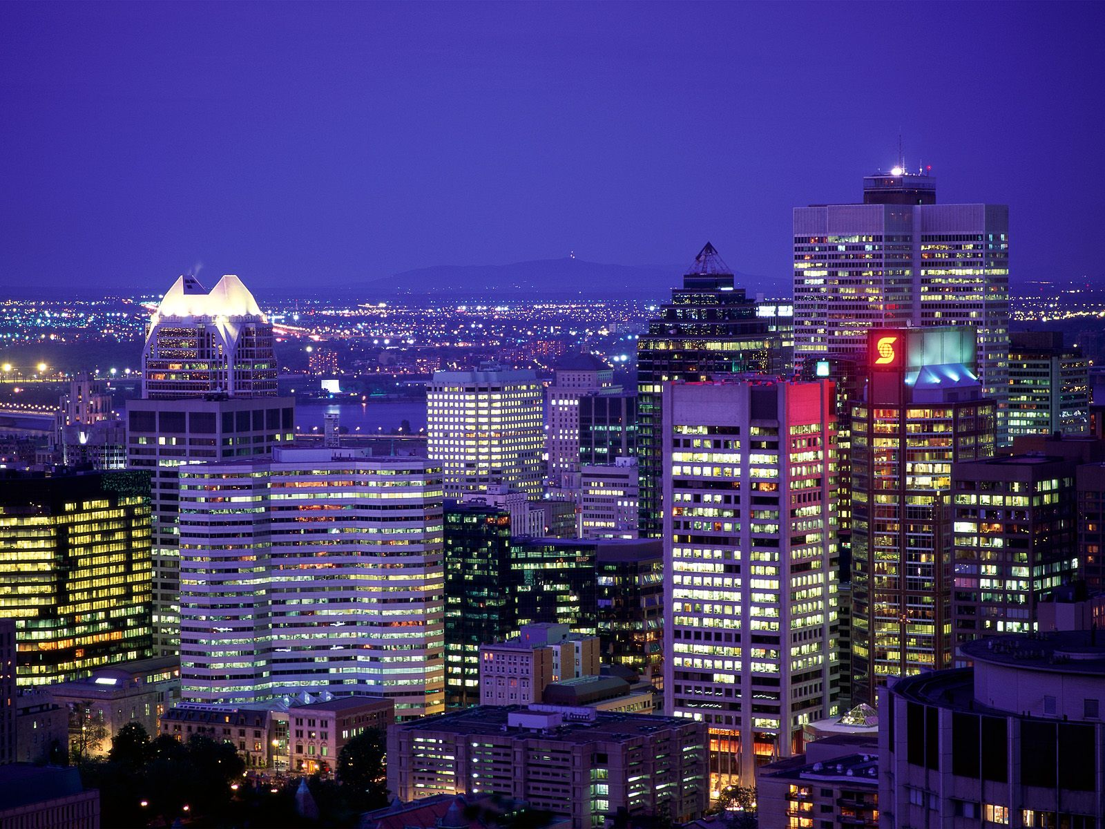 montreal quebec Montreal night skyline with illuminated buildings