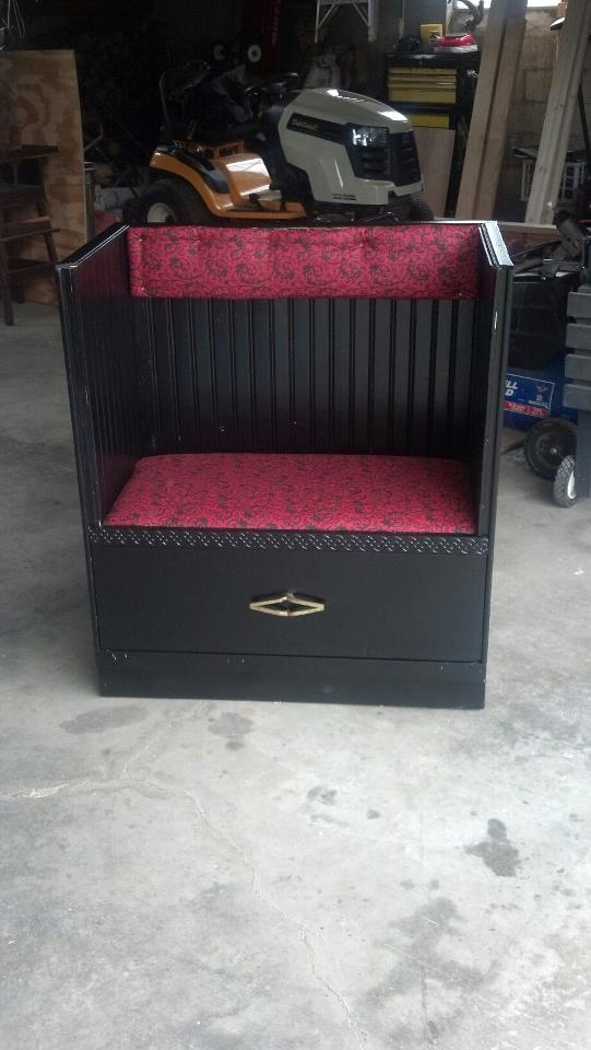 Converted dresser used as seating