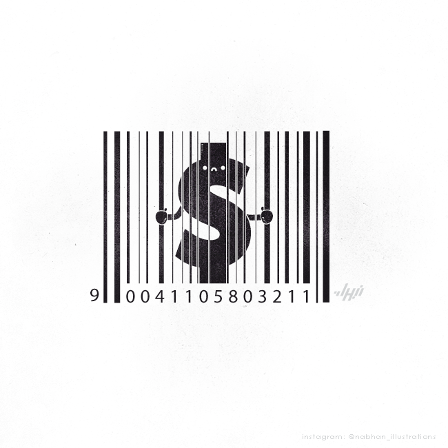 Dollar sign trapped behind barcode bars