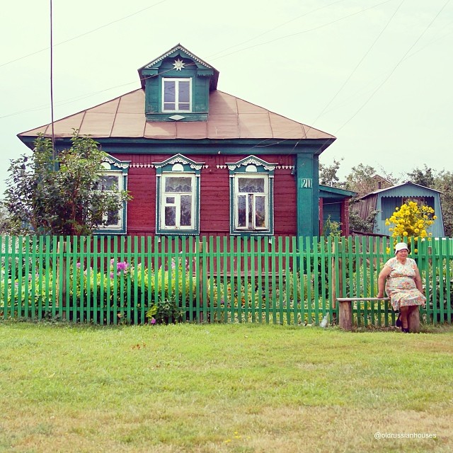Weathered wooden Russian house exterior