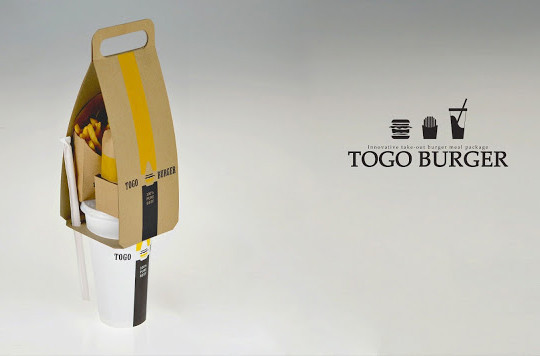 Togo Burger one-handed takeout carrier for burger fries and drink