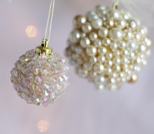 Ribbon-hung handmade Christmas ornaments