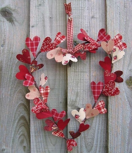 Heart-shaped fabric scrap wreath