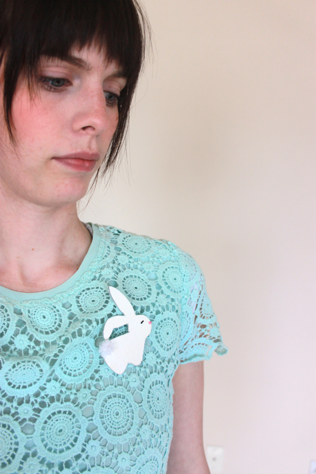 Leather bunny brooches