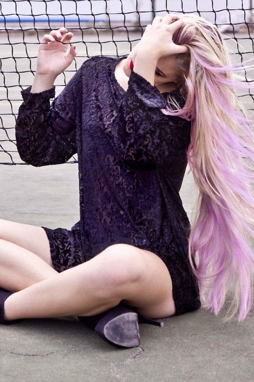 Orange and violet colorful hairstyle