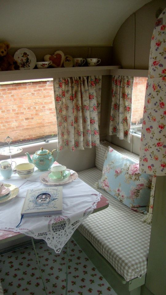Narrow caravan interior living space