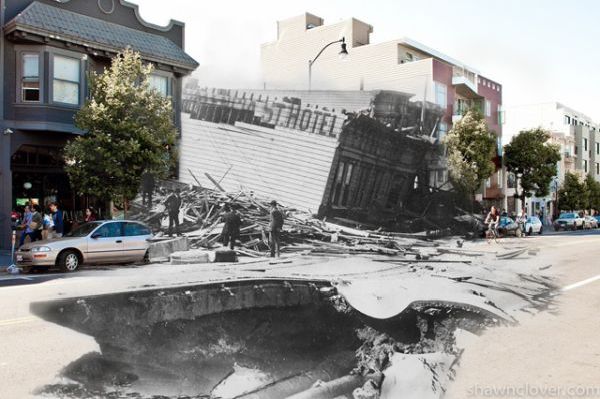 Then-and-now composite of San Francisco after the 1906 earthquake