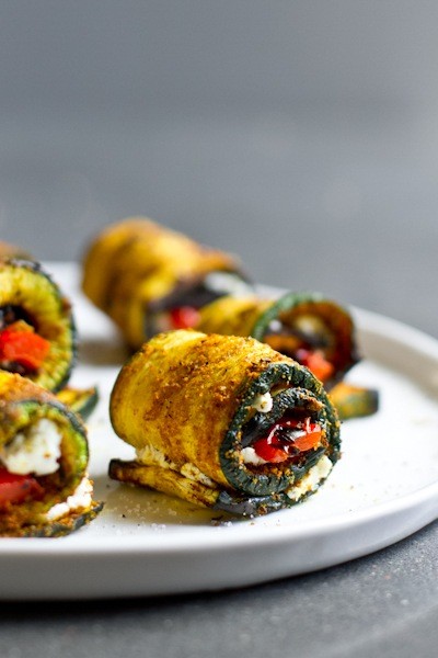 Curry grilled zucchini rollups