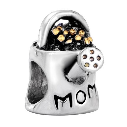 Silver watering-can charm engraved with MOM