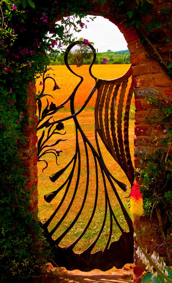 Tall garden gate with decorative detailing