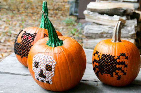 Embroidered yarn pumpkin detail