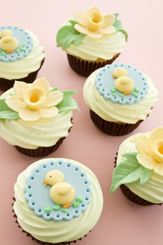 Easter nest cupcake with pastel eggs