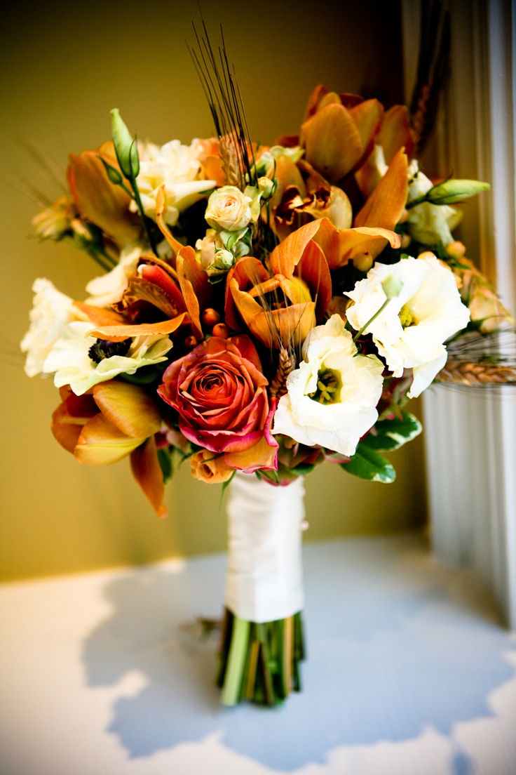 Seasonal autumn wedding bouquet arrangement