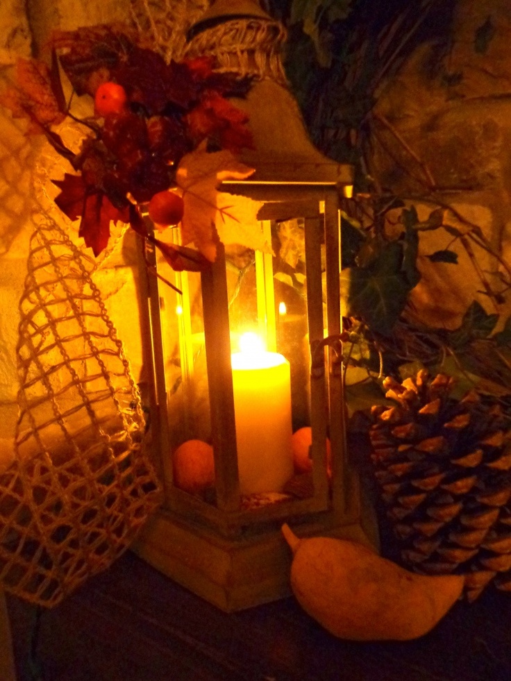 Indoor fall lantern on a table
