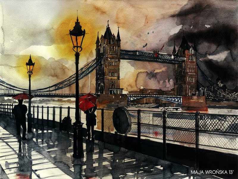 Watercolor cityscape by Maja Wrońska