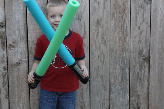 Pool noodle rings used as stacking toys