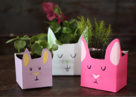 Bunny planters from recycled containers