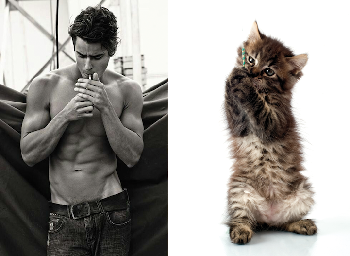 Pose-matched man and cat